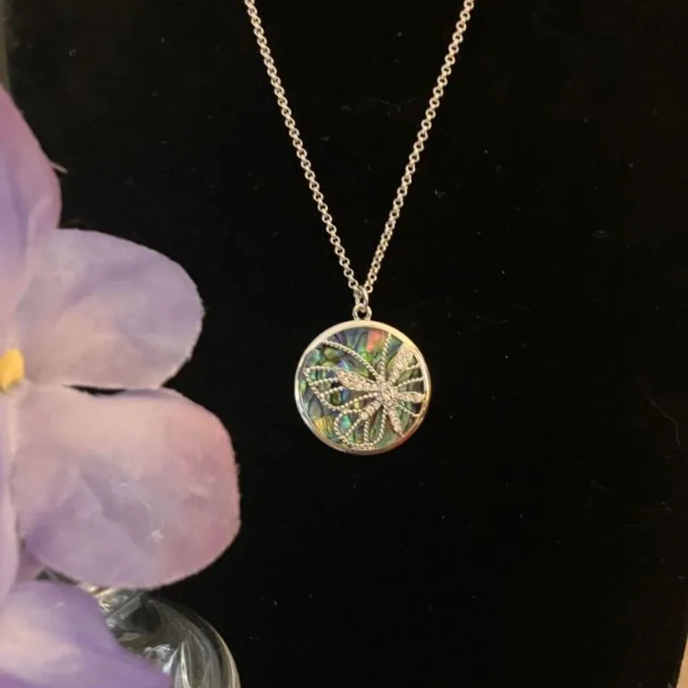 Abalone Necklace with White Sapphire Butterfly NWOT 18" with 2" Extender - Picture 6 of 8